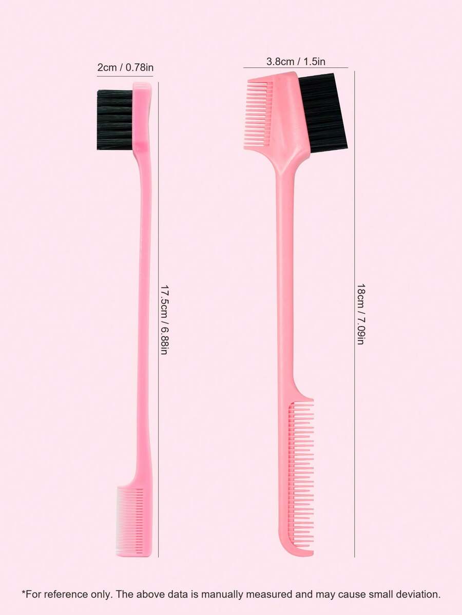 1pc/2pcs Portable Dual-Head Multi-Function Comb, Edge Comb, Edge Control Comb, Double-Sided Hair Styling Comb, Suitable For Hair Salon Professional Hair Tools, Hair Dyeing Comb, Hair Styling Tools, Travel Essential, Back To School Season, Travel Vacation Essential - Pink - View 1