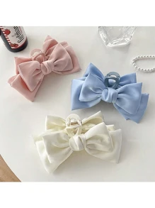 1 Pc Women's Double - Sided Large - Bow Bathroom Hairpin Set, With Princess Clips, Hair Claw And Hair Claws, For Girls' Hairstyle Decoration. - Blue - View 4