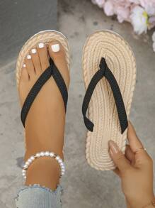 French Style Women Flip Flops, New Summer Soft Sole Beach Sandals, Fashion Fairy Style Ladies Flat Slippers, Non-Slip Beach & Holiday Shoes, Random Pattern