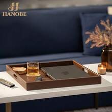 Hanobe Ottoman Serving Tray Large: 20'' Decorative Trays With Handles - Leather Coffee Table Decor For Extra Big Counter Home Living Room - Oversized - Brown1 - View 4
