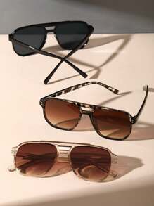 3pcs Plastic Material, High-End Unique Dual-Beam Geometric Design Women's Glasses Set, Suitable For Street Photography, Tropical Beach Vacation, Ideal Gift And Beach Accessory For Summer Beach Vacation, Outdoor Activities And Travel - 3pcs 黑白豆花茶組合 - 查看 3