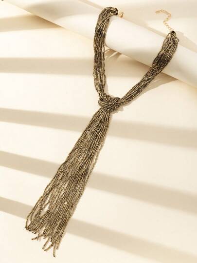 1 pieza Collar de mujer de tono dorado con cuentas de vidrio brillantes, adecuado para uso diario