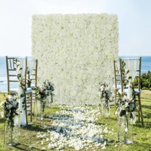 White Floral Wall Backdrop Panels (18-36 Panels) 15 X 15 InchesArtificial Floral Wall Panels  3D Silk Flower Wedding Backdrop Floral Wall Background For Wedding Reception Party Decorations - 白色 - 查看 6