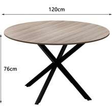 Mesa redonda para cocina y comedor, pieza de madera de diseño retro industrial, patas de metal negro, acabado nogal natural (silla no incluida)