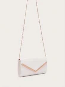 V-Shape Metal Envelope Bag With Detachable Long Strap, Handheld - White - View 1