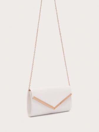 V-Shape Metal Envelope Bag With Detachable Long Strap, Handheld