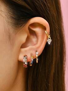 Bộ 5 đôi hoa tai vàng đính đá sáng bóng thời trang, hoa tai đinh tán tối giản phù hợp cho trang phục hàng ngày, tiệc tùng và dạ tiệc của phụ nữ - Món quà hoàn hảo cho bạn gái, gia đình - bộ bông tai - Xem 2