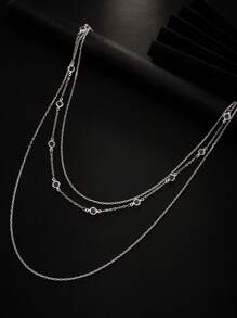 STONEFANS 1pc Simple Multi-Layered Chain Circular Rhinestone Back Chain, Bride Wedding Accessory