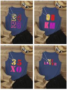 Custom Women's Tank Tops - Add Custom Text (Numbers/Names/Vocabulary Etc.), The Effect Will Present Four Colors Text Patterns, Personalized And Designed, Customized Unique Tank Tops, Casual And Easy To Match, Great For Gift Giving, Going Out On Vacation, Sports, Women's Tank Tops, Women's Tank Tops, Etc. Women's Customized Tank Tops, Sports Tank Tops, Tops. - Dusty Blue - View 2