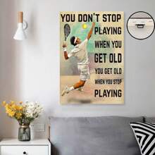 Framed Canvas Wall Art With Inspirational Tennis Quote, "You Don't Stop Playing When You Get Old" Motivational Tennis Player Illustration, High-Quality Pine Wood Frame, Wrapped Canvas Poster For Home Office, Living Room, Bedroom, Nursery, Classroom - Indoor & Outdoor Decorative Painting High Quality Canvas - 裱框 - 查看 4