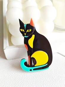 1 件手工极简主义亚克力胸针，复古风格时尚配饰，优雅女士礼服别针，蓝黑猫，适合围巾和服装 - 多色花紋隨機 - 查看 1