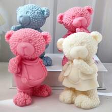 3D Father &Mother &Son Teddy Bear Candle Silicone Mold DIY Cute Bear Mold For Candle Plaster Resin Clay Making, Home Ornaments Party Decoration - White - View 2