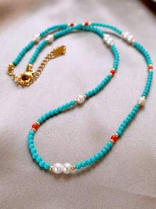 1 Piece French Retro Green Beads Pearl Necklace For Women In 2025 Fashion Jewelry Sexy Collarbone Chain For Girls Luxurious Accessories