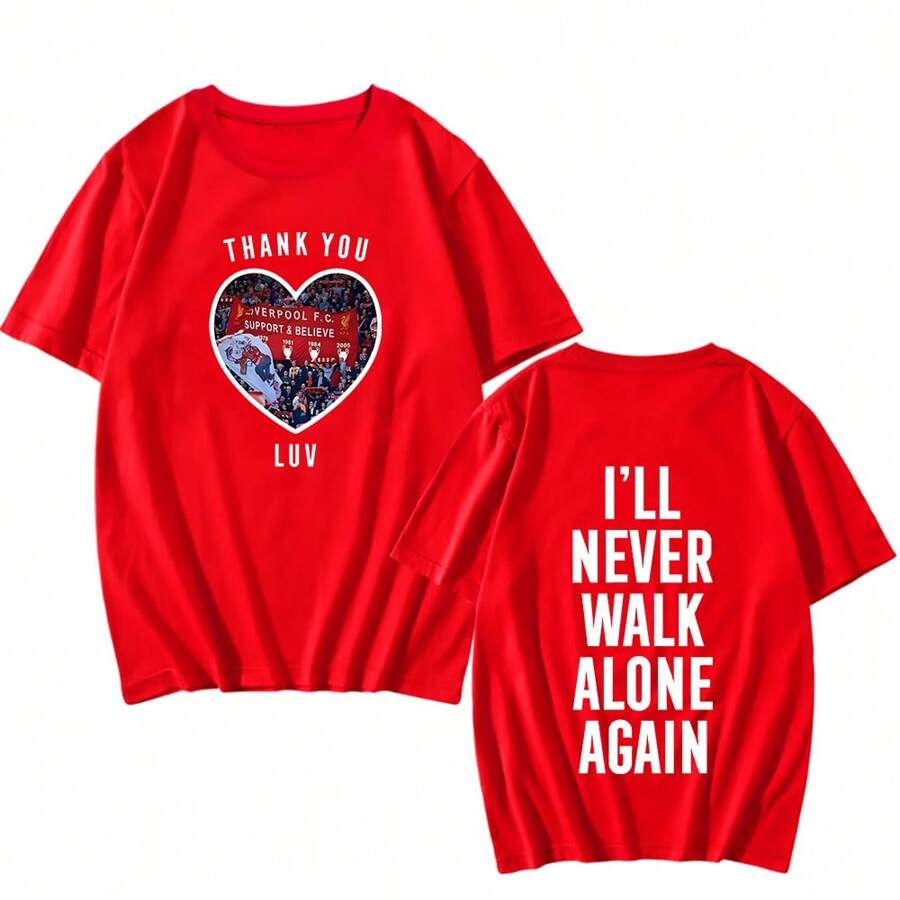 I'll Never Walk Alone Again Shirt Thank You Luv T-Shirts Unisex Football Letter Graphic Short Sleeve Tees - Black - View 1