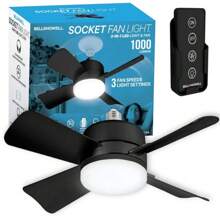 Bell+Howell Socket Fan Light With Remote - 1800cfm Ceiling Fan Screws Into The Light Socket - Black - View 1