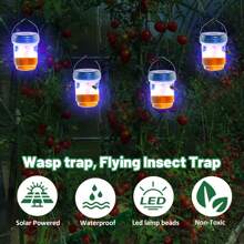 2 Pcs Solar Wasp Traps Outdoor Hanging, Solar Powered Wasp Killer Hanging For Outside With UV LED Light, Reusable Bee Trap Catcher Outdoor, Yellow Jackets Fly, Flying Insect And Wasps, Indoor Outdoor Patio Garden Home - Multicolor - View 3