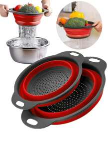 1pc Foldable Strainer Basket, Large/Small, Convenient Home Tool For Kitchen And Dining Room Vegetable And Fruit Cleaning, Quick Drainage - Multicolor - View 6