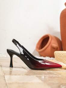 New Women Mid-Heel Pointed Toe Fashion Versatile High Heels - Red and Black - View 6