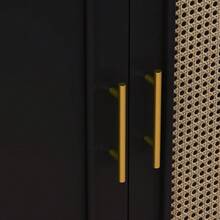 59.84" Vintage Four-Door Cabinet, Plastic Rattan, Suitable For Living Room, Dining Room, Bedroom(Black)