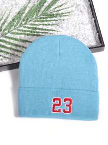 1pc Men/Women Embroidered 23 Pattern Casual Streetwear Beanie, Warm & Windproof Knit Cap For Outdoor Sports, Suitable For Daily Wear, Autumn/Winter