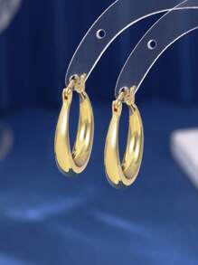 1 对复古时尚优雅铜环耳环，适合日常佩戴、约会和送给女朋友的礼物 - 金色 - 查看 4