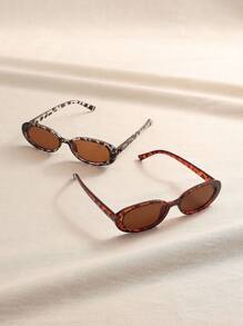 2副女士椭圆形镜框时尚眼镜，经典时尚眼镜，适合日常生活和夏季旅行 - 2pcs 白豆花豹紋組合 - 查看 3