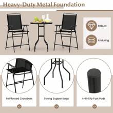 GOFLAME  3 PCS Outdoor Bar Stool Set Patio Bistro Furniture With Umbrella Hole - Black - View 8