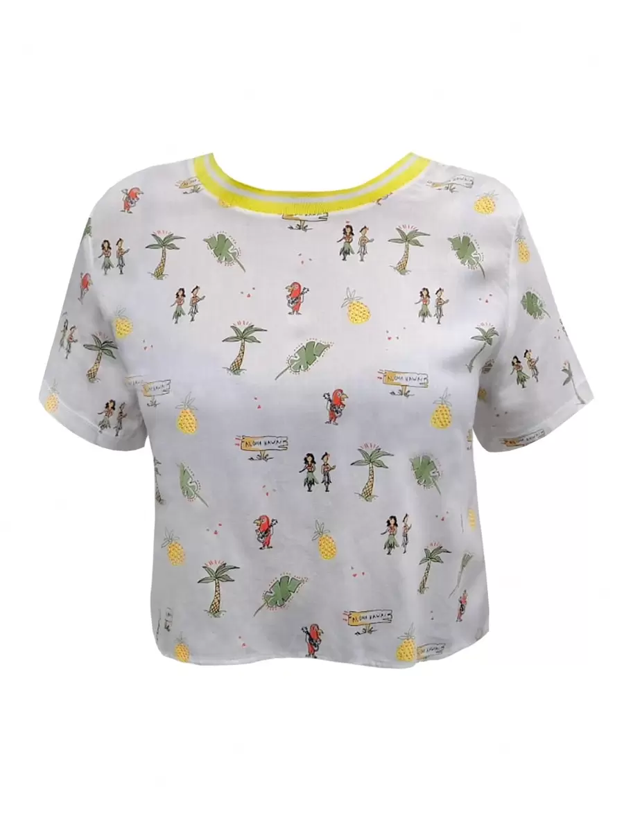 Women's Blouse With Opening In The Back, Tropical Print