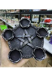 1PC Pentagram Seven-Star Array Crystal Ball Base,Five Awn Star Array Crystal Ball Resin Base Ornaments, Resin Base, For Home Room Living Room Office Decor,Stand Sphere Base Holder Magic Ball Display Stand Furniture Decor