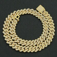 Mens Cuban Link Chain Miami Cuban Necklace Chain Diamond Cut Chains For Men Women 14mm Iced Out Hip Hop Jewelry - Gold - View 4