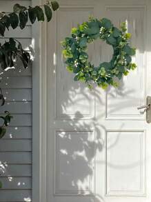 1pc Artificial Flower Wreath, Spring Green Floral Garland With Leaves, Home Decoration Wreath For Wall, Door, Gate - Fake Plant Wreath - Green - View 11