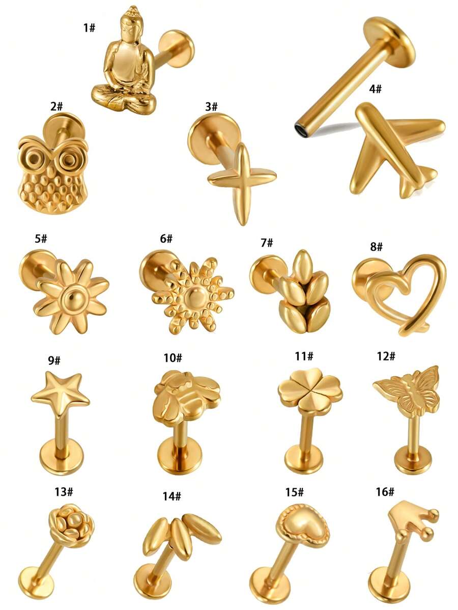 1PC Stainless Steel Flower Ear Tragus Cartilage Piercing Internal Threaded Bee/Butterfly Labret Ring Lobe Earrings Helix Piercing - 1 Gold - View 1