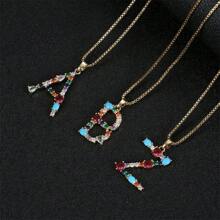 1 sztuka damska moda miedź mikroset kolorowy cyrkonia bambusowy łańcuszek 26 liter wisiorek naszyjnik nadaje się na prezenty - 26 liter - Zobacz 3