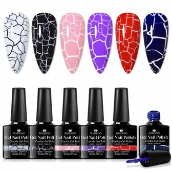 MSRUIOO MSRUIOO 8ml 6st Crackle Gel Nagellack Set, Svart Vit Nagellack för alla årstider, Lämplig för Nagelsalong och hemmabruk