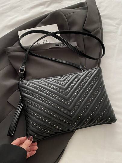 Nuevo bolso cruzado decorado con remaches de moda, adecuado para fiestas, salidas, compras y uso diario, puede contener monedas, teléfonos, también adecuado como bolso de trabajo para personal de oficina, estudiantes universitarios y damas de oficina, elegante bolso de señora