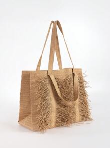 Bolso de playa grande con flecos tejidos a mano, bolso de compras de hombro para damas para viajes