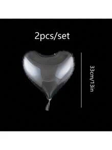 2pcs/Set 13" Transparent Heart-Shaped Bubble Balloons For Party Decoration (Lights Not Included)