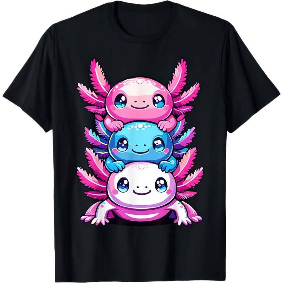 Cute Axolotls Anime Kawaii Axolotl T-Shirt - Black - View 1