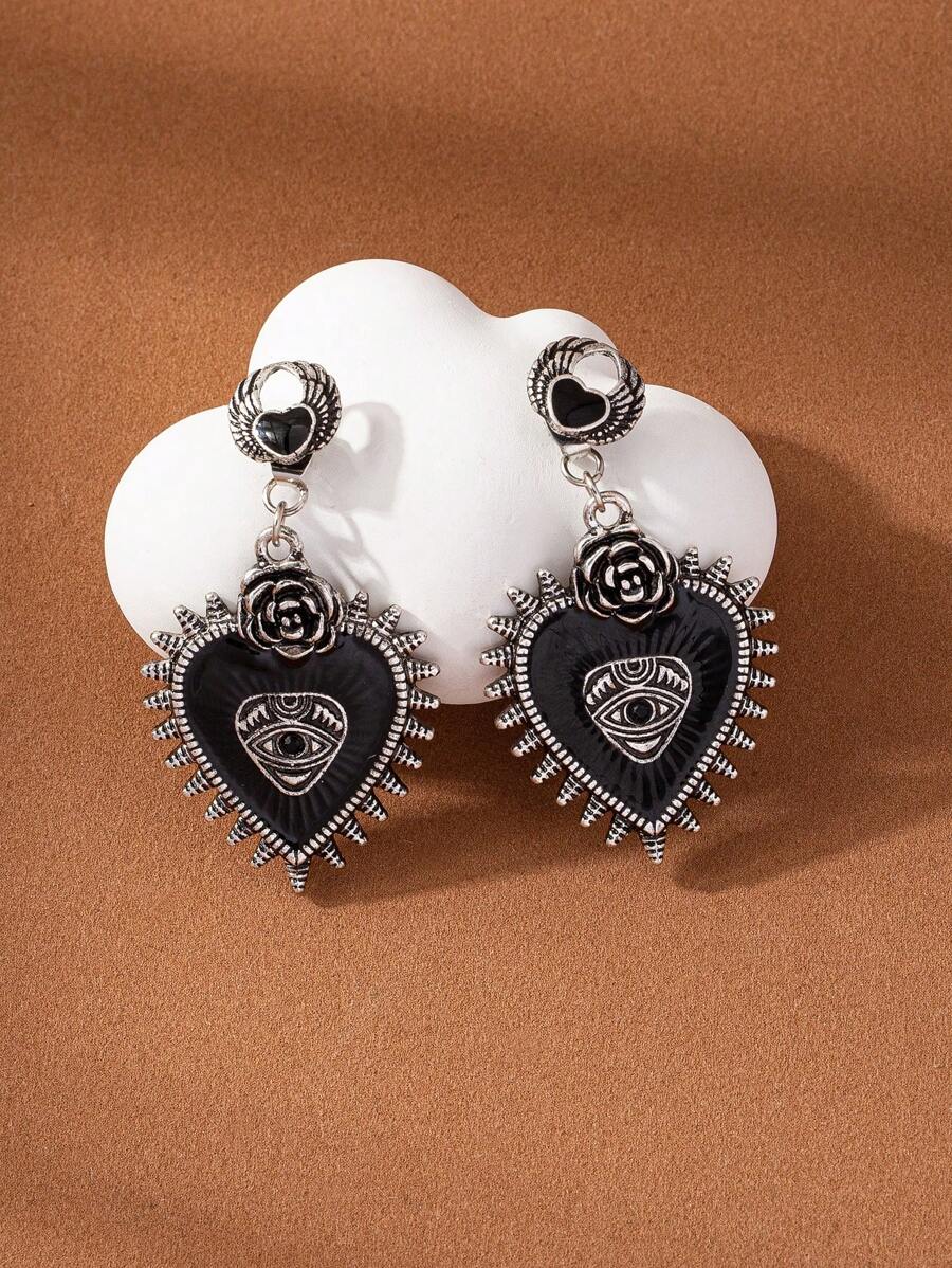1 Pair Geometric Oil Drop Earrings, Suitable For Daily Wear - Black - View 1