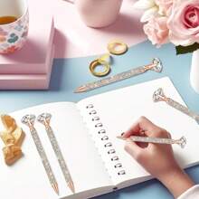 9 Pcs 3 Colors Diamond Pens, Rhinestone Case With Diamond Ballpoint Pens, Wedding Bridal Favors Gift, Black Ink Glitter Pens For Birthday Party Gift Supplies Back To School