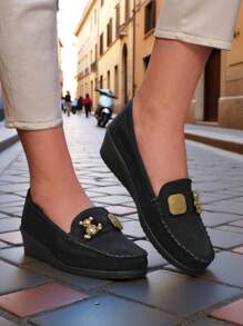 Royalfashion Dames Mocassins Op Een Lage Wedge Mollan
