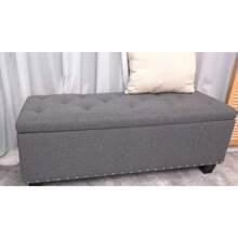 24-Inch Black Tufted Storage Bench Ottoman With Poufs, Upholstered Footrest, And Lift-Top Stool Design - Default - View 2