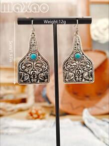 1 stuk Retro Western Style Turquoise Oorbellen, Geschikt voor Dagelijkse Cowgirl Dragen of Evenementen voor Vrouwen, Voeg Deze Vintage Oorbellen Toe Aan Uw Sieradendoos