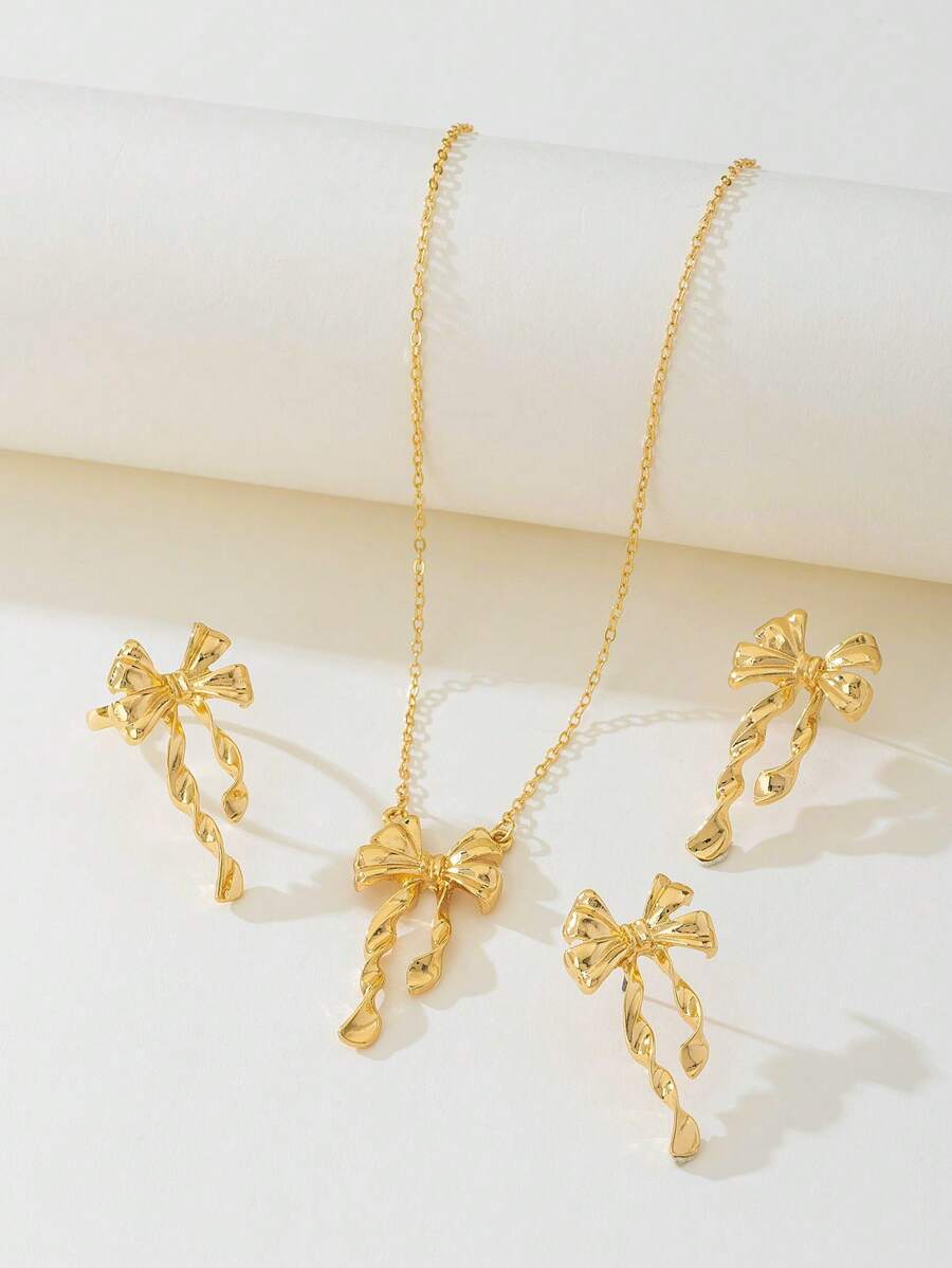 Set de 4 piezas de joyas de aleación de zinc con diseño de lazo elegante, apropiado para el uso diario de las mujeres