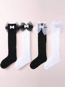 4 pary dziecięcych czarno-białych skarpetek do kolan/za kolano, odpowiednie na święta i do codziennego noszenia