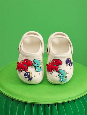 休闲舒适一脚蹬家居鞋，带可爱卡通饰物，适合男孩女孩，透气轻便防滑木屐，适合室内浴室，四季皆宜
