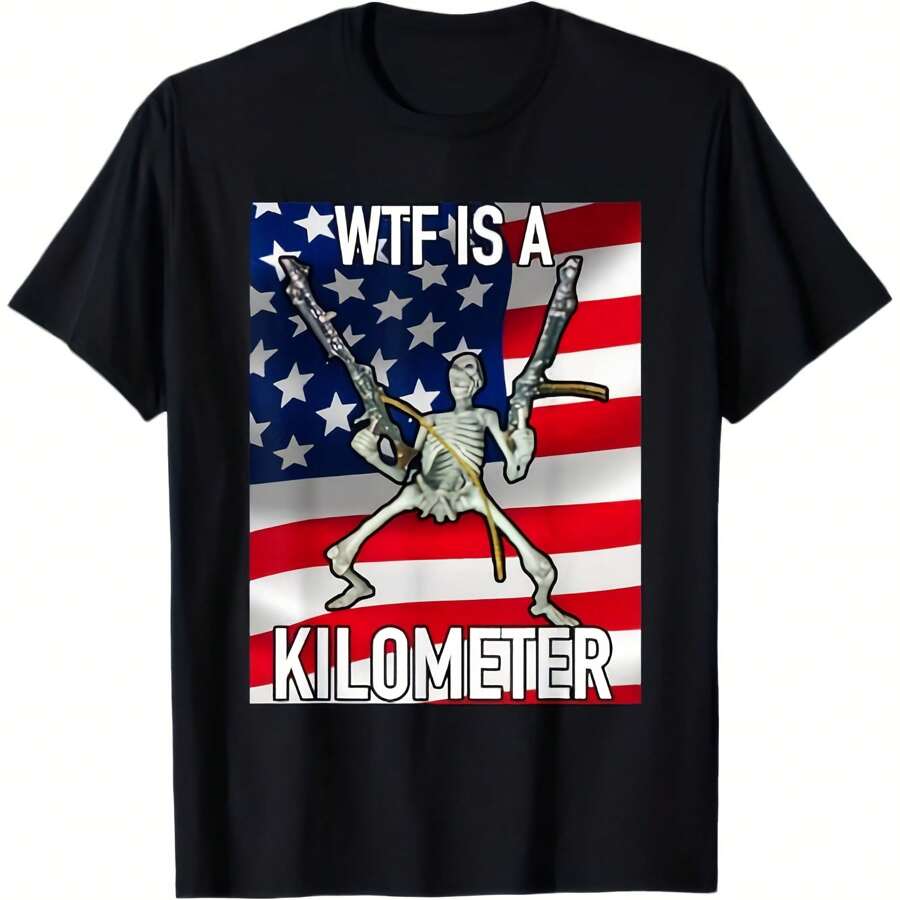 A Kilometer July 4th Skeleton Funny Cringey USA Meme T-Shirt - màu đen - Xem 1
