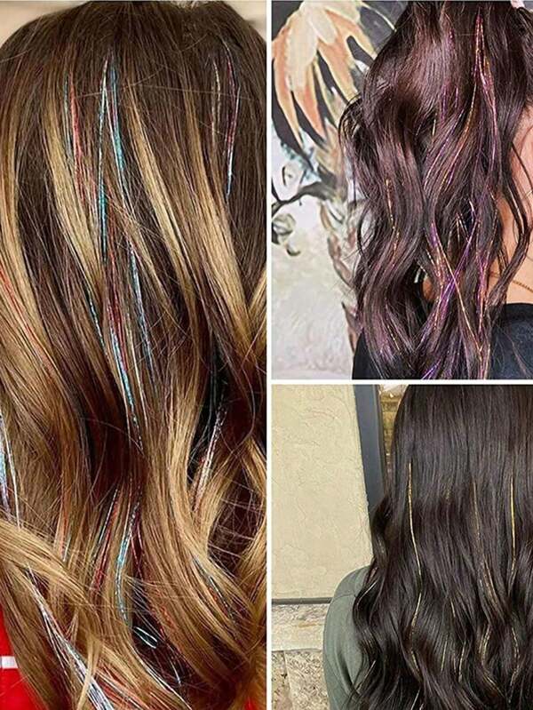 Clip In Medium Straight Synthetic Hair Extension,Fashion Party Gift For Women Hair Tinsel Pack Of 12 Pcs,Clip In Hair Tinsel 20 Inch Colorful Glitter Tinsel Hair Extensions ,Festival Gift Tinsel Fairy Hair Extension Party Dazzle Hair Accessories