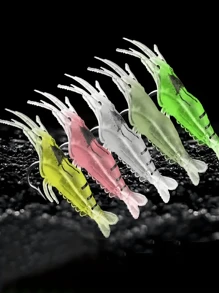 10pcs/20pcs Soft Shrimp Bait With Hook, Glow-In-The-Dark Lifelike Shrimp Bait, Freshwater Artificial Luminous Shrimp Lure, Ice Fishing Tackle, Suitable For Bass, Largemouth Bass, Trout, Crappie Night Fishing Accessories
