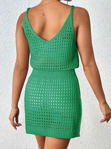 Summer Crochet Hollow Out Knit Beach Bathing Suit Swim Cover Ups Cruise Outfits Vacation Dresses For Women 2025 - 綠色 - 查看 2